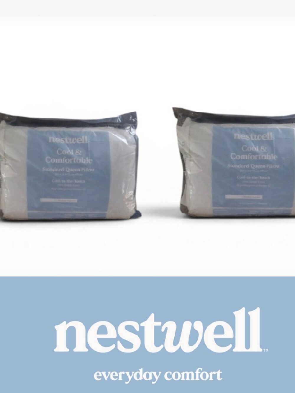 Brand New Nestwell Cool & Comfortable Standard Queen Pillow - White (Set of 2)